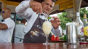 Bartender making a daiquiri with Havana Club Rum in Cienfuegos, Cuba