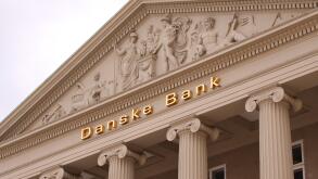 Copenhagen, Denmark - August 17: Danske bank logo on wall of headquaters. Danske bank is the largest bank in Denmark and a major retail bank in the no