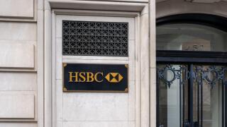 New York City, USA - August 17, 2022: The entrance to HSBC Bank branch at 452 Fifth Ave in New York City, USA.
