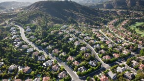 Aerial view of the neat suburb of Calabasas, Los Angeles, California
