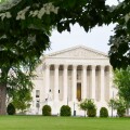 Supreme Court Building in the frame of green leaves - Washington