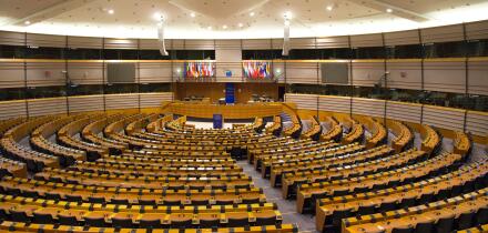 The European Parliament Room (debating chamber) in Brussels.