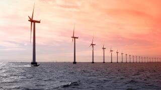 Middelgrunden Offshore Wind Farm off the coast of Copenhagen harbour, Denmark. Ownership 10 each, Middelgrundens Wind Turbine Cooperative and HOFOR.