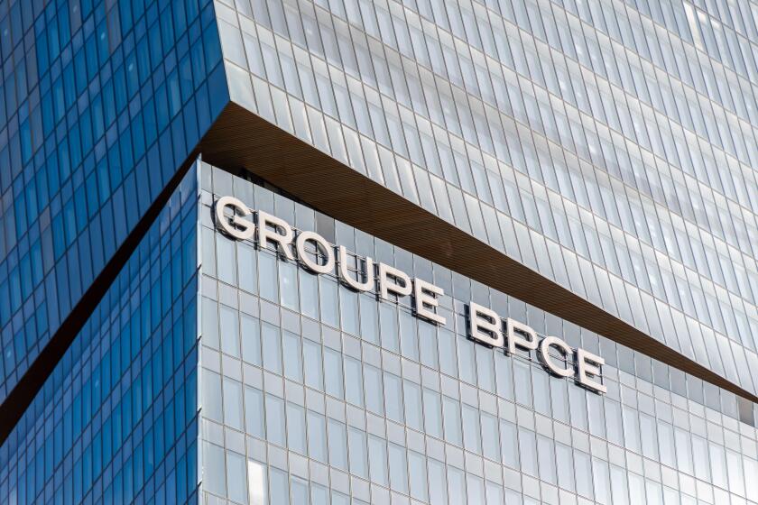 Exterior view of the headquarters of the French banking group BPCE, resulting from the merger of the Banque Populaire and the Caisse d'Epargne groups