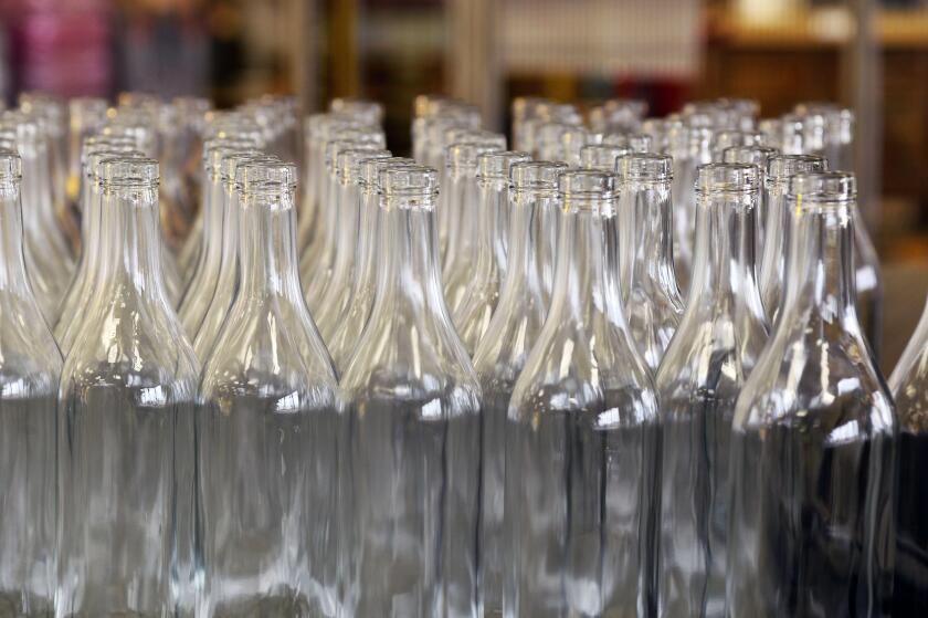 Glass bottles in a factory - France