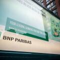 Advertising for the French bank, BNP Paribas, is seen in New York on Saturday, November 7 2015. (© Richard B. Levine)