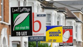 Row of To Let house property signs. London. UK 2009.