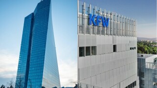ECB + KfW HQs Frankfurt from Alamy 17Apr25.jpg Credit KfW Bildarchiv Alex Habermehl