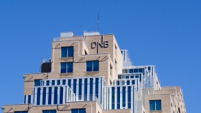 The barcode, a new office district in central Oslo Norway , interesting and varied facades, DNB Norwegian bank headquarters