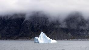 Greenland iceberg - one iceberg in a Greenland fjord, southern Greenland landscape, Arctic, Europe.