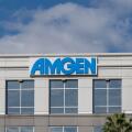 Close up of Amgen sign on its office building is shown in Tampa, FL, USA.