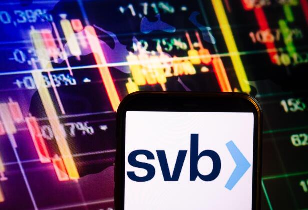 KONSKIE, POLAND - September 10, 2022: Smartphone displaying logo of SVB Financial Group company on stock exchange diagram background