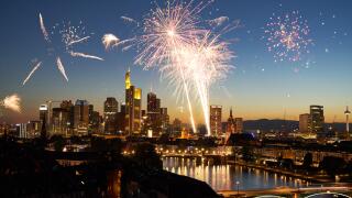 Fireworks on New Year's Eve in Frankfurt am Main in the evening