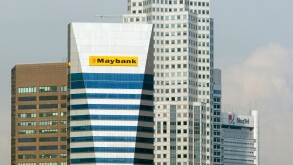 Financial district buildings view from Singapore Flyer