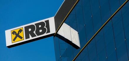 A logo sign outside of the headquarters of Raiffeisen Bank International (RBI) in Vienna, Austria, on September 5, 2018.