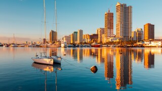 Skyline of Manila City and Manila Bay adobe