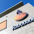 Rabobank sign at branch. Rabobank is the second-largest bank in the Netherlands in terms of total assets.