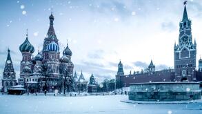 Christmas time in Moscow - snow falling on Red Square