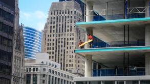 Chicago, Construction workers on construction site, the construction of a new high-rise building, the loop, City, Chicago, Illinois, USA, North Americ