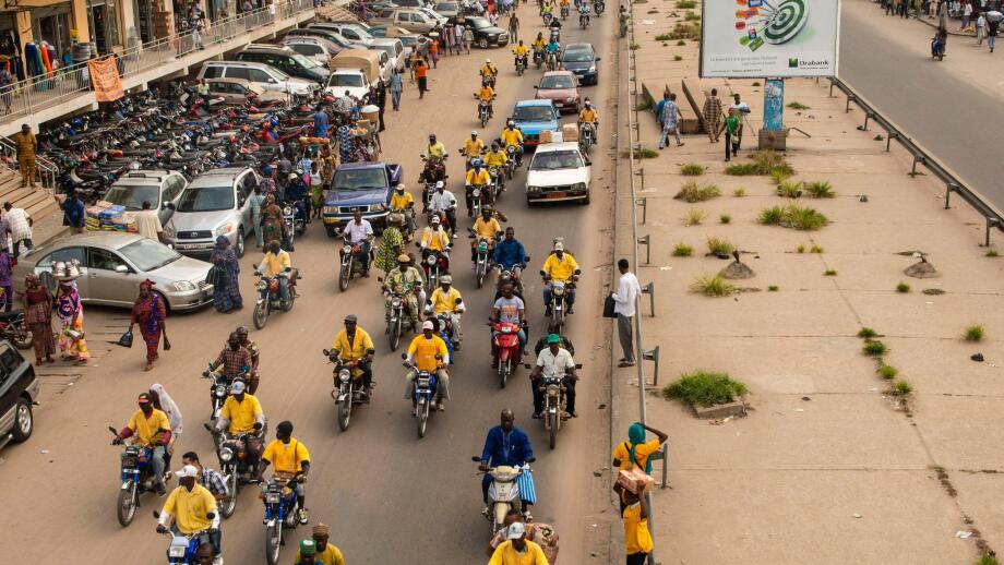 Benin, Cotonou, downtown and its motorbikes taxis called Zems