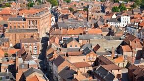 Aerial view of the houses and streets of the small town of Louth Lincolnshire England UK GB EU Europe