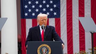 April 2, 2025, Washington, District of Columbia, USA: President DONALD TRUMP signs two executive orders that will lead to reciprocal tariffs against other countries that charge tariffs on US goods. The signing ceremony took place in the Rose Garden of the