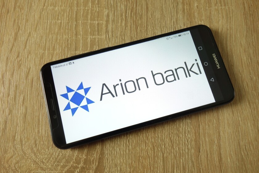 KONSKIE, POLAND - February 22, 2019: Arion Bank hf. logo displayed on smartphone