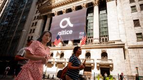 The New York Stock Exchange is decorated for the initial public offering of the cable company Altice USA on Thursday, June 22, 2017.  Altice USA is a subsidiary of Altice NV and is a merger of Cablevision Systems and Suddenlink Communications. It is the f