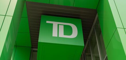 Close up of the TD bank sign on the building. Edmonton, Alberta,  Canada