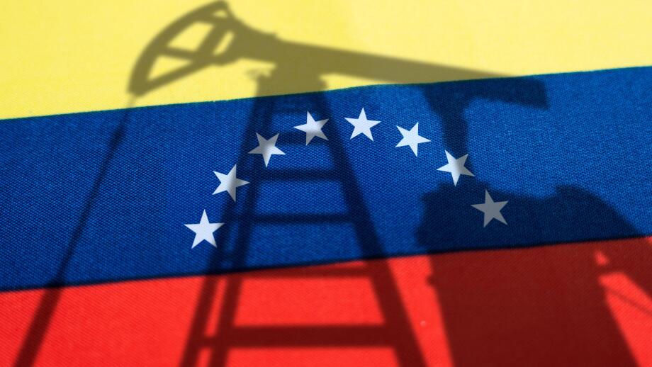 The oil industry of venezuela . Oil rigs on the background of the venezuelan flag. Mining and oil export. trading on global fuel market. Fuel industry