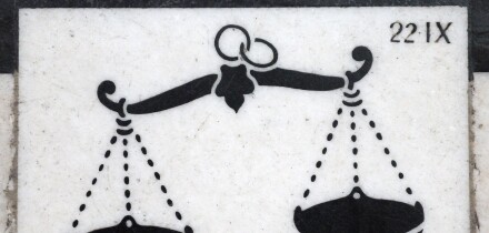 Marble stone tile showing Libra the Scales Zodiac sign on floor of il Duomo di Milano catholic cathedral Milan Italy. Image shot 06/2009. Exact date unknown.
