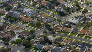 Aerial of Baldwin Hills neighborhood, Los Angeles, California, USA.