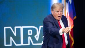 Houston, United States. 27th May, 2022. Former U.S. president DONALD TRUMP gives the keynote address at the annual leadership forum of the National Rifle Association (NRA). Credit: Bob Daemmrich/Alamy Live News