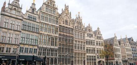 Antwerp, Belgium - 10.28.2025: Historic House Facades on Grote Markt Antwerp Belgium