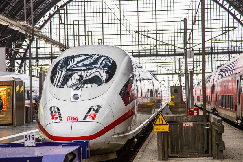 Intercity Express (ICE) train of the Deutsche Bahn (DB) at the Frankfurt central Station