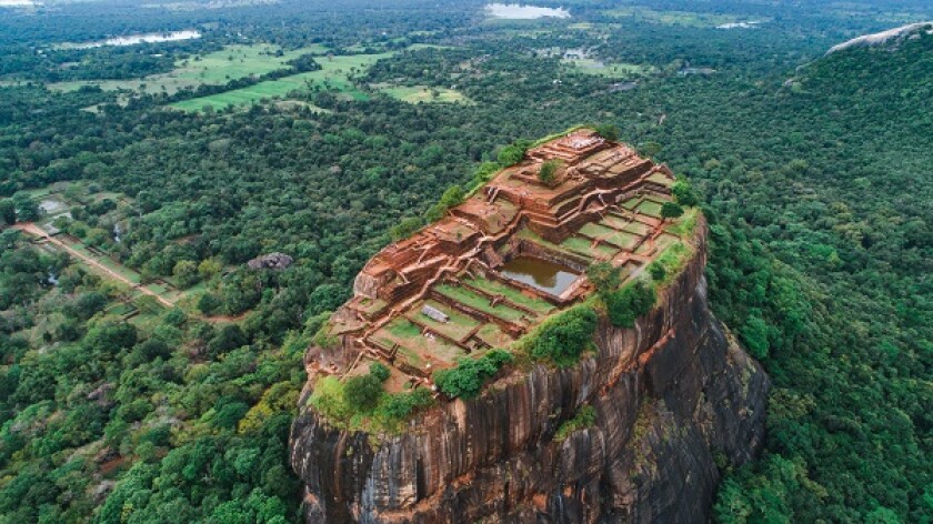 Sigiriya Lion's Rock of Fortress in the middle of the forest in 