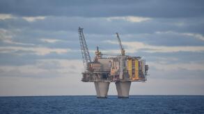 Deep sea oil rig in the North Sea between Norway and Scotland. July, 2018