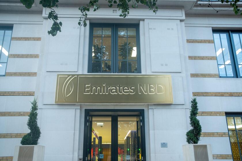 London- December 2022: Emirates NBD bank in Knightsbridge. A large multinational banking group based in the United Arab Emirates
