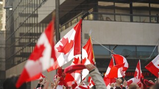 Canadian hockey fans during the 2010 Winter Olympics, Vancouver, Canada