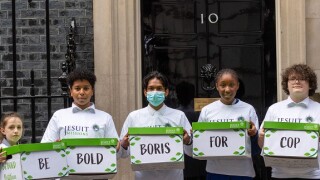 London, UK. 28th Sep, 2021. The Jesuit Mission petition "Be bold Boris for Cop 26" is delivered to 10 Downing Street London Credit: Ian Davidson/Alamy Live News
