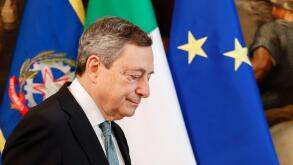 Italian Prime Minister Mario Draghi leaves at the end of his statement on the Ukraine crisis, in Rome, Italy, February 24, 2022. Remo Casilli/REUTERS/Pool