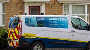 Northern Gas Network van outside homes on a modern housing development in Northowram, West Yorkshire, UK. Northern Gas Networks Limited is the British company responsible for distributing gas to homes and businesses across Yorkshire, the North East and no