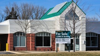 Vacant building representing the abundance of available commercial real estate space on the market. St. Charles, Illinois, USA.