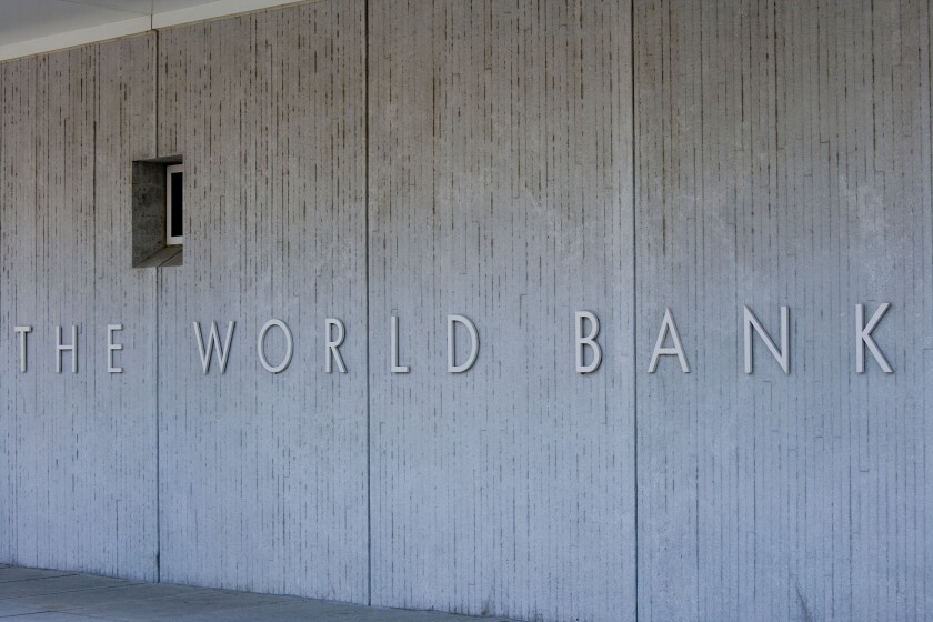 The World Bank logo outside of H building. WorldBank World Bank Group headquarters main office building exterior. Washington DC. Image shot 04/2009. Exact date unknown.