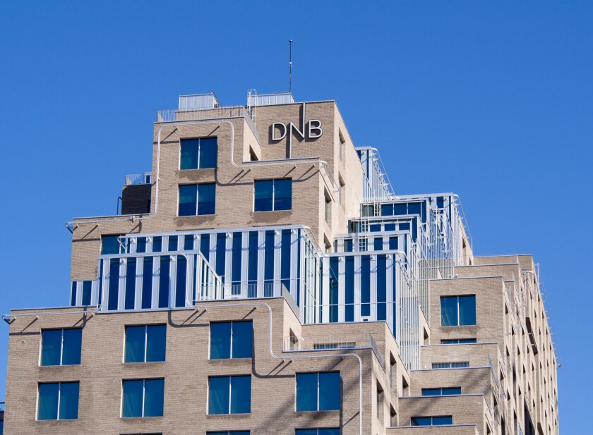 The barcode, a new office district in central Oslo Norway , interesting and varied facades, DNB Norwegian bank headquarters