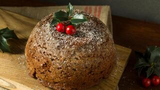 Sweet Homemade Christmas Figgy Pudding with Powdered Sugar