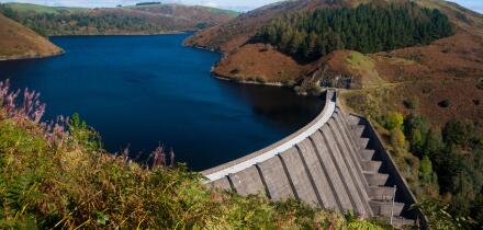 Llyn Clywedog lake reservoir in autumn Cambrian Mountains Powys Mid Wales UK