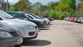 Busy out of town park and ride car park, with few spaces