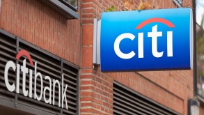 Citi bank sign outside a branch, England