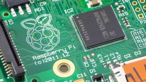 Close-up of a Raspberry Pi Model-B